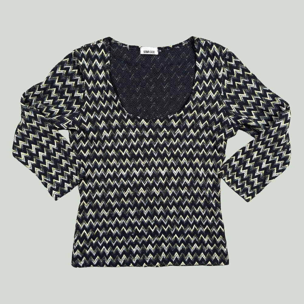 Star C.C.C. Vintage 90s Chevron Striped Scoop Neck Green Top Women's Large